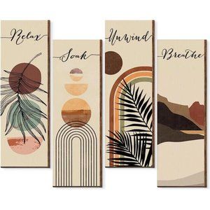 Relax Soak Unwind Breathe Sign Decors Bathroom Wall Arts Abstract Boho Wooden